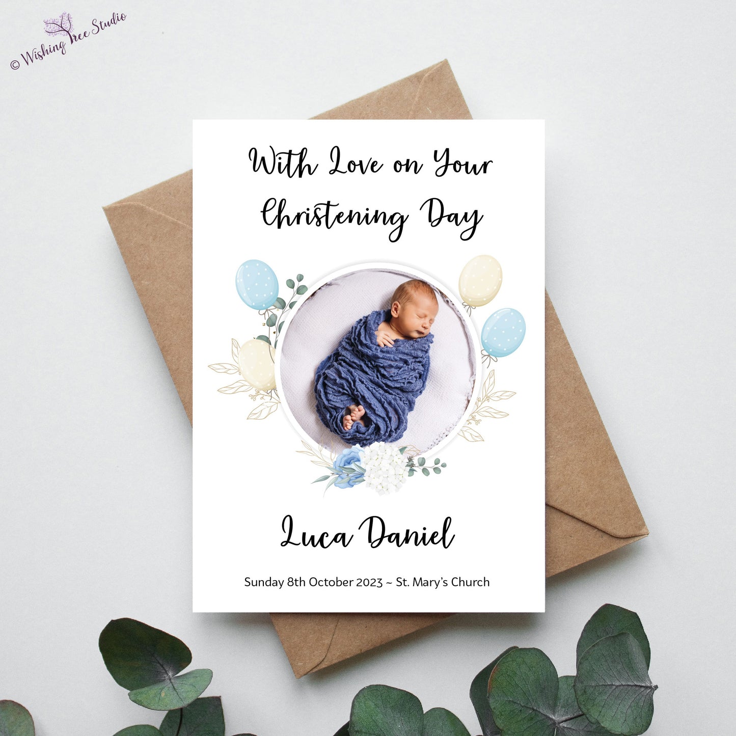 Personalised christening card with photo