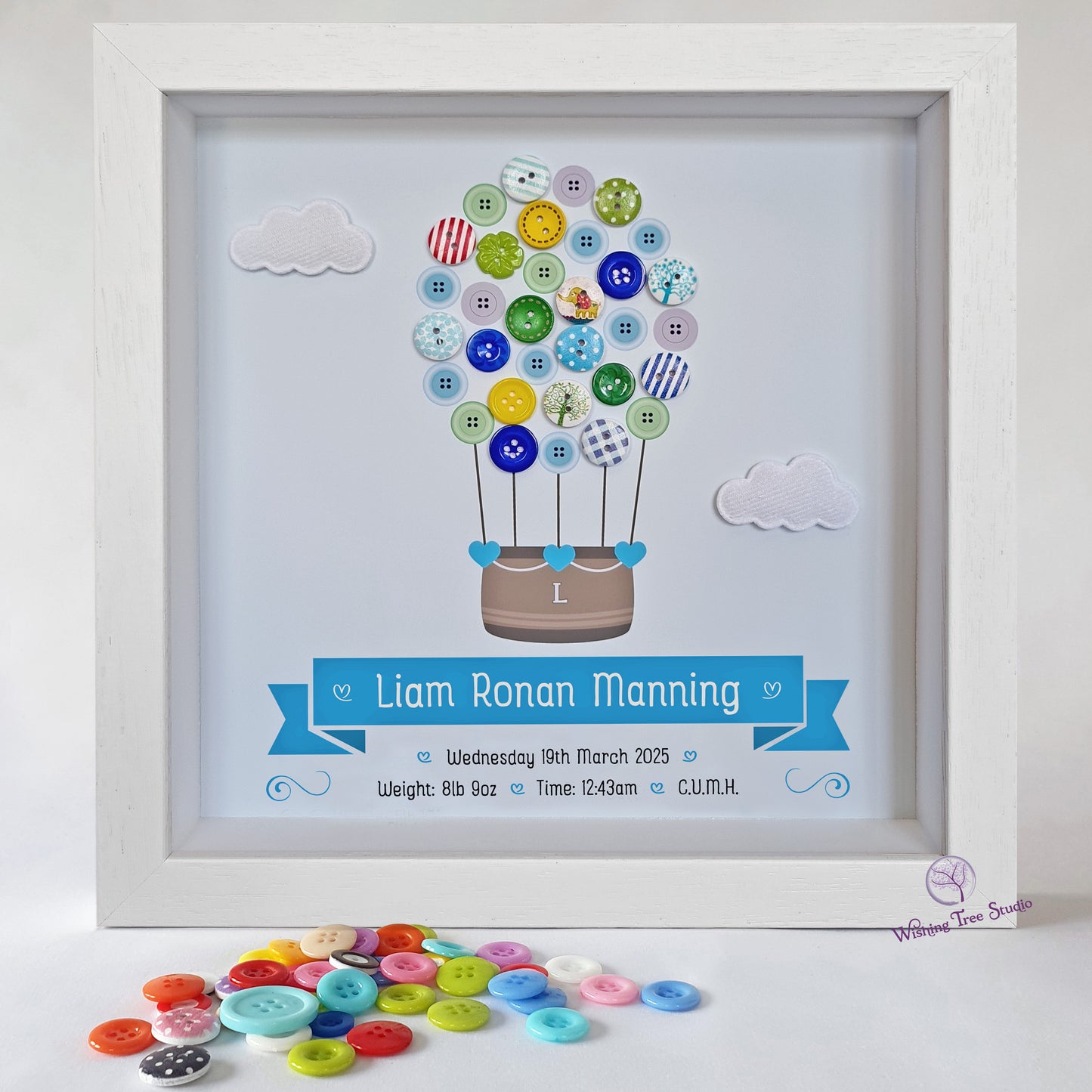 Hot Air Balloon button frame for baby boy