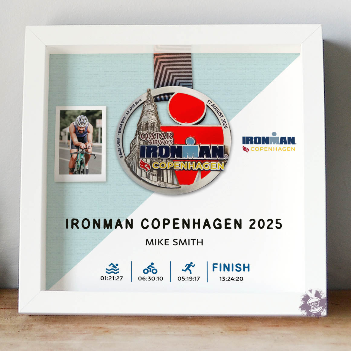 Ironman Copenhagen medal display frame in white frame