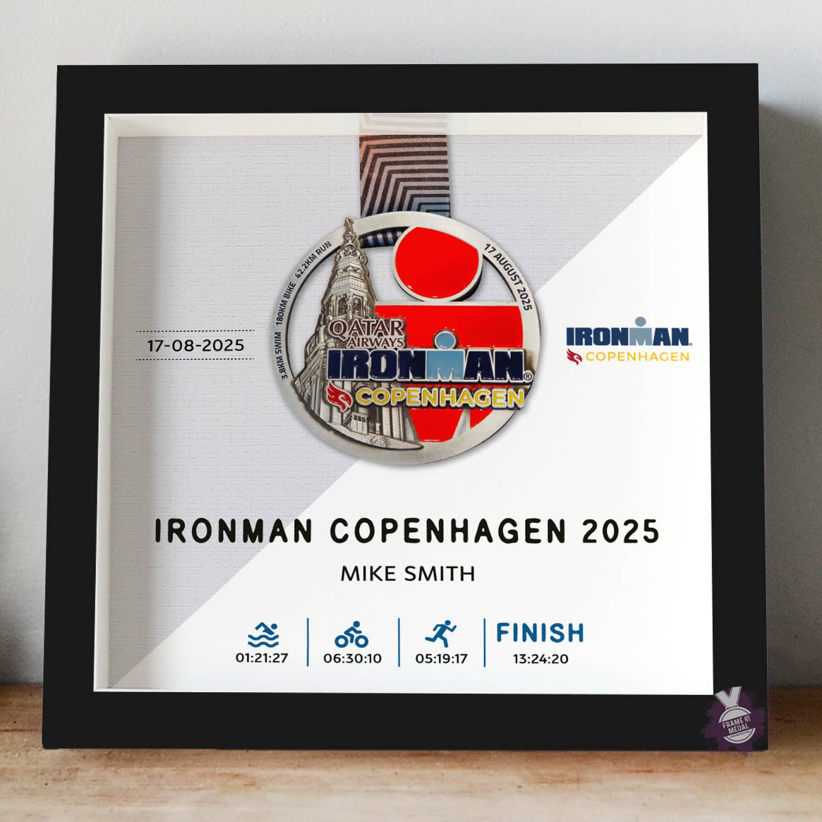 Ironman Copenhagen medal display frame in black frame