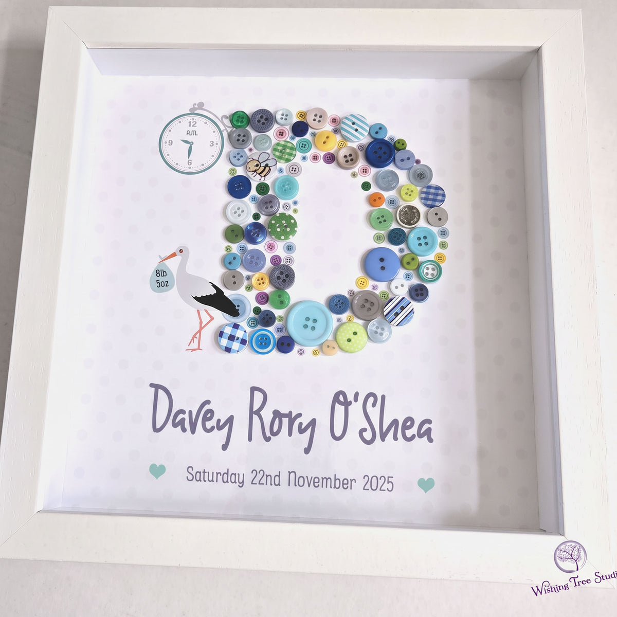 Button letter frame for new baby boy Ireland