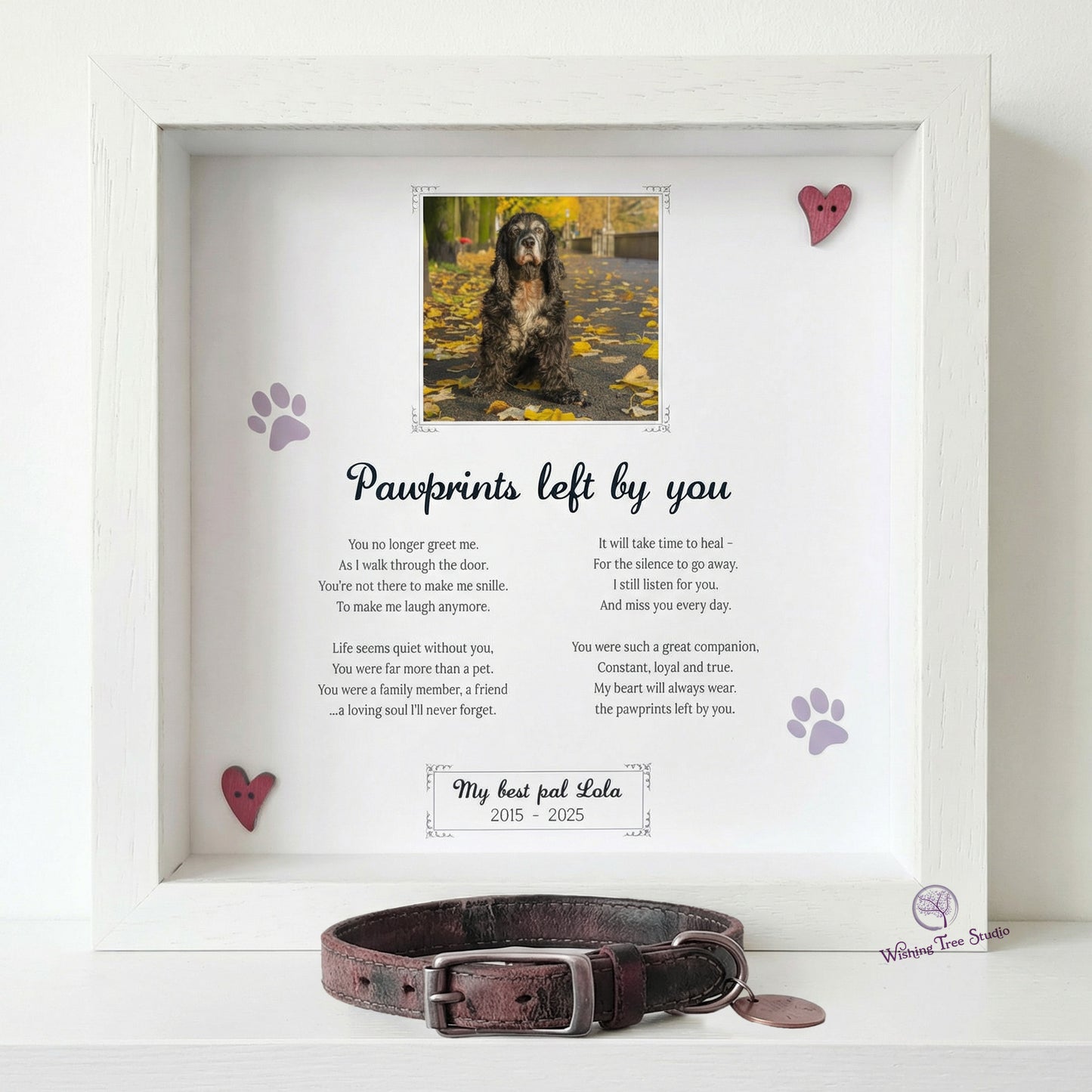 Dog memorial frame, pet loss, dog bereavement frame