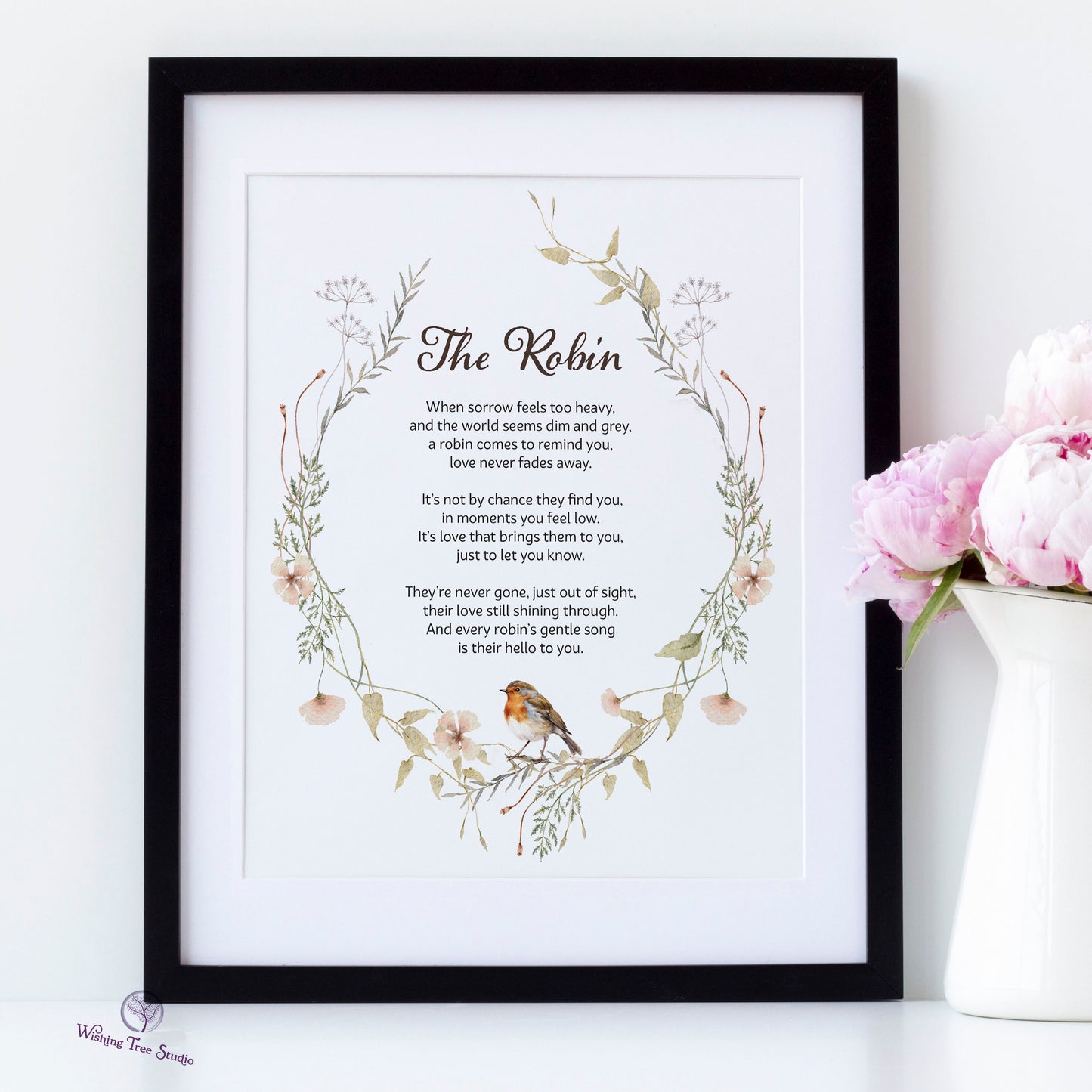 Robin poem for a bereavement - black frame