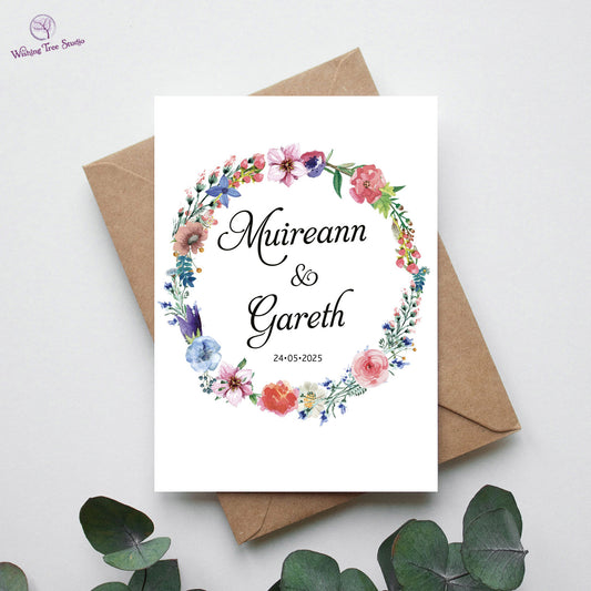 Floral wreath card for wedding, engagement or anniversary