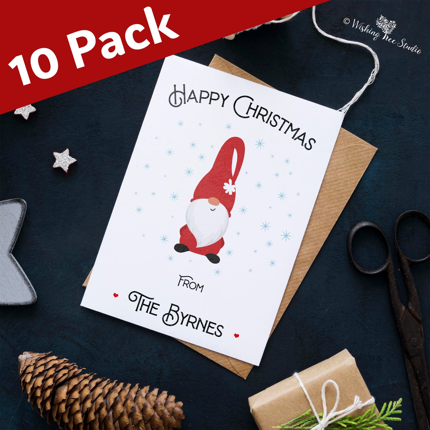 Multipack of personalised Christmas cards, Santa design