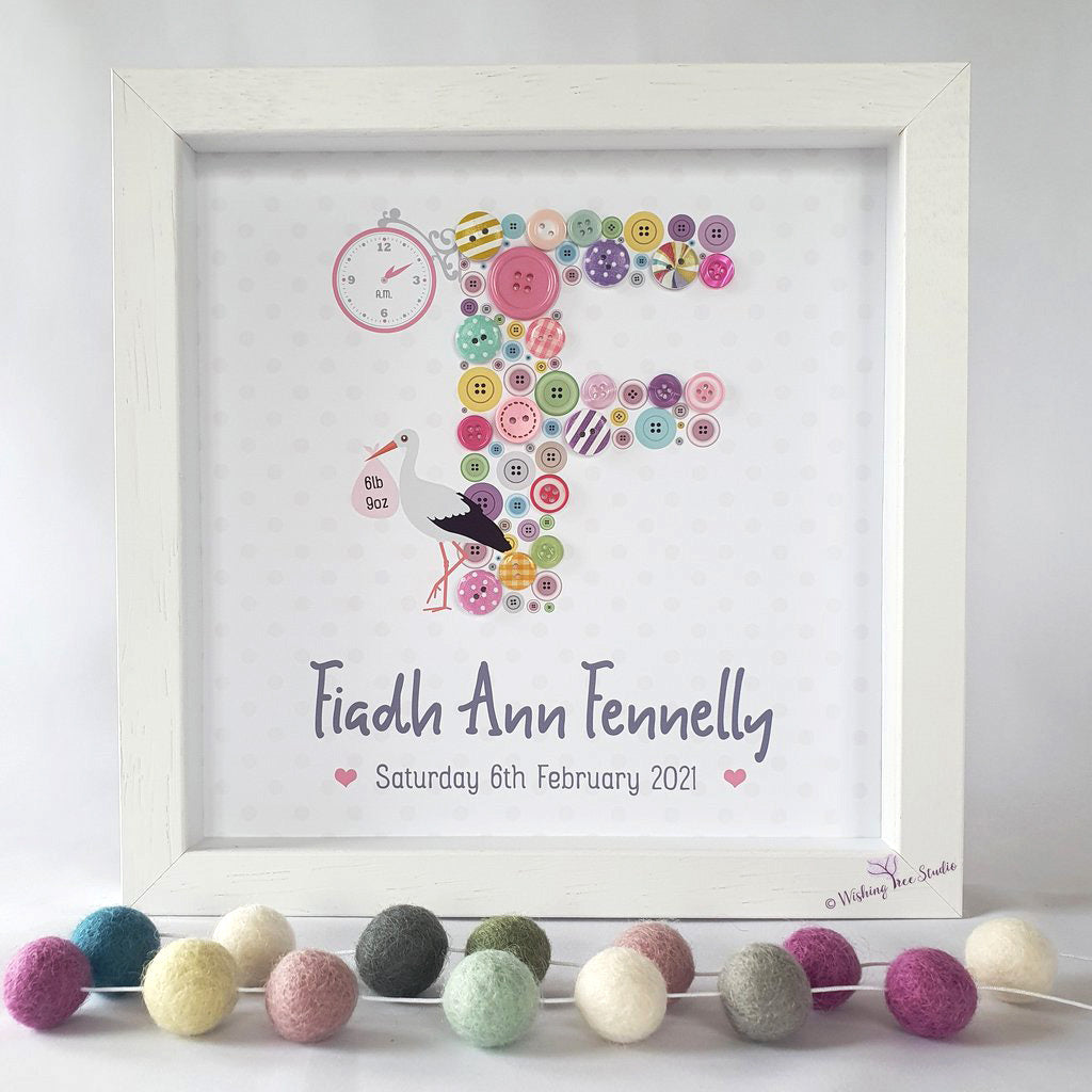 Button Letter baby frame, personalised baby letter frame Ireland