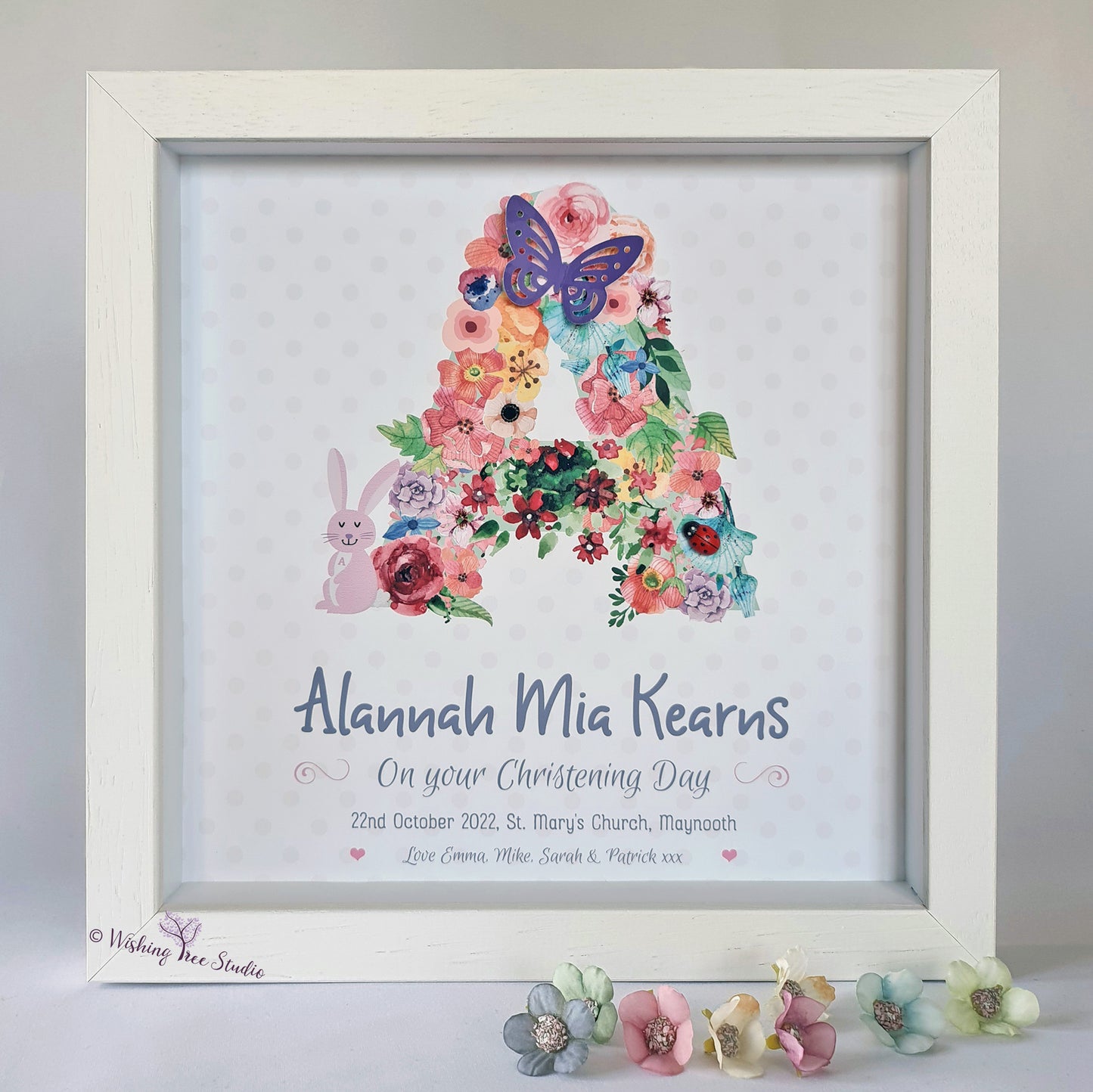 Floral Letter Christening Frame
