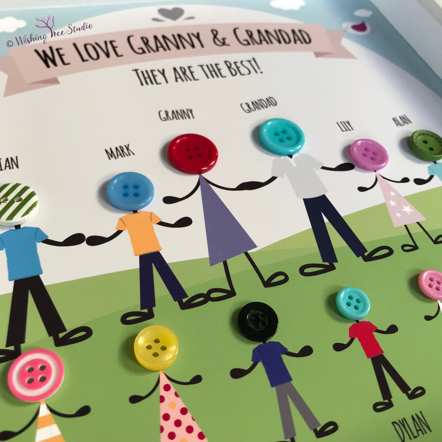 Grandparents and grandchildren button head square