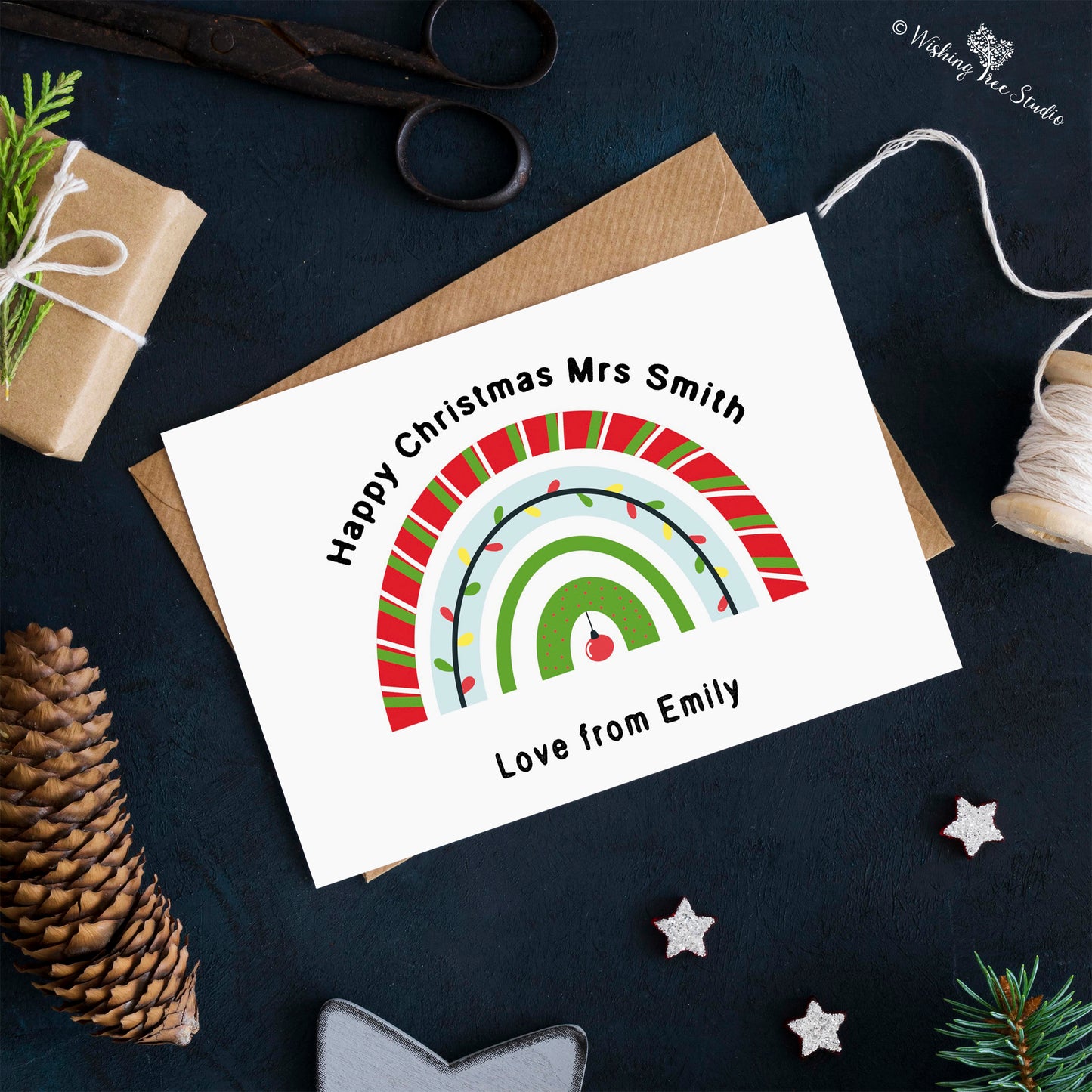 Greeting card - Happy Christmas Teacher (Rainbow)