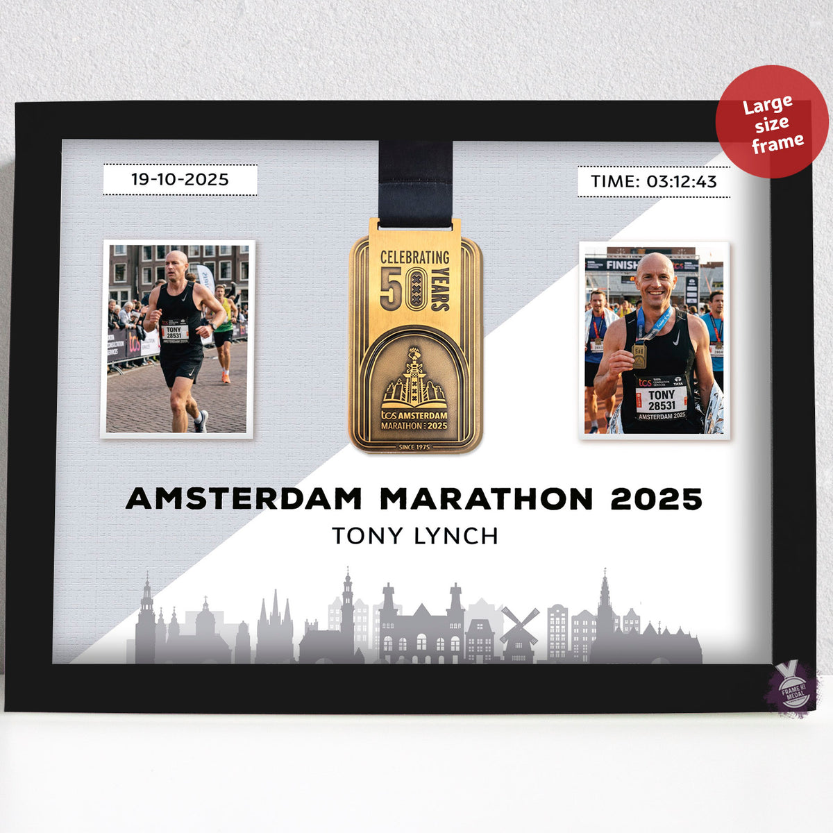 Amsterdam marathon medal frame - large size