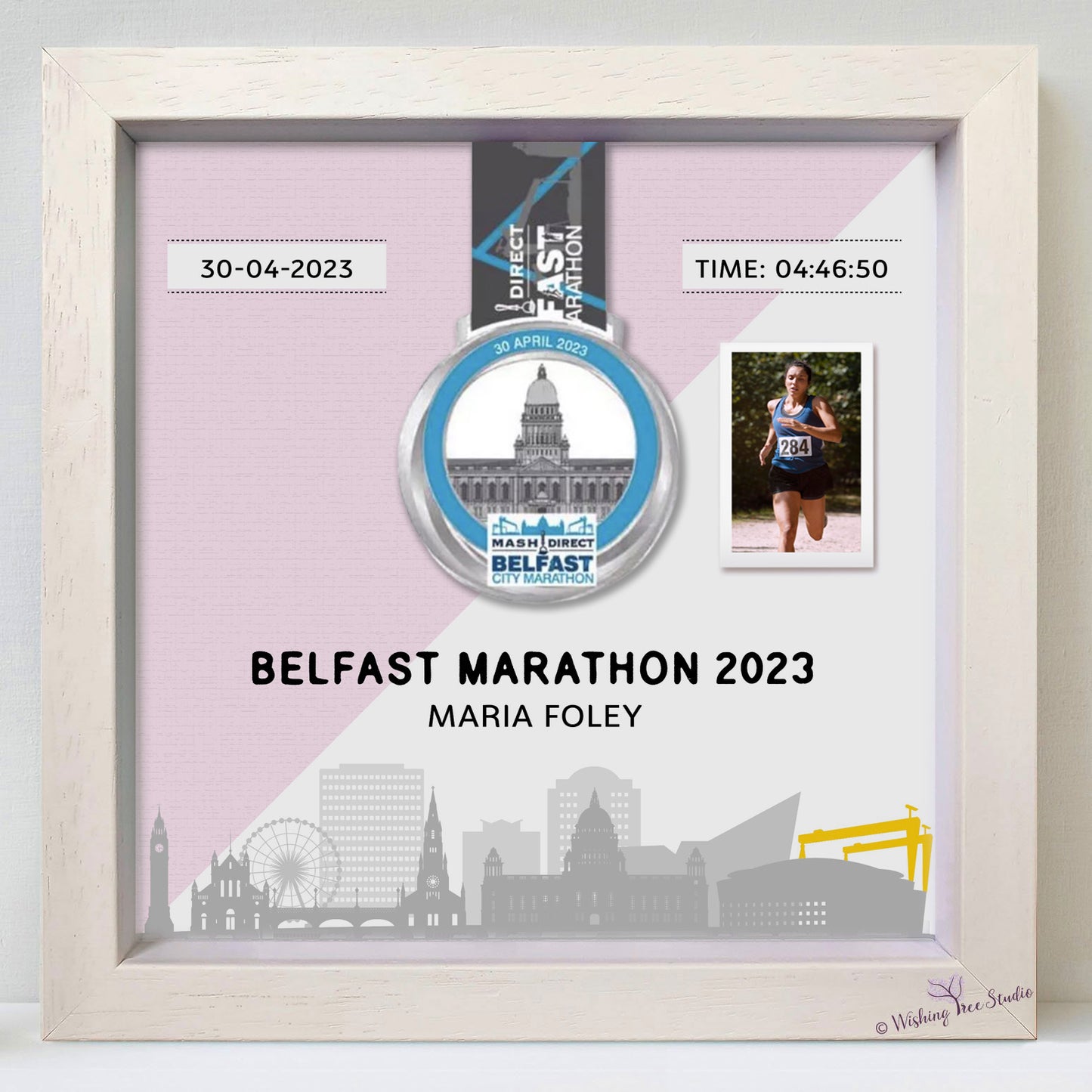 Belfast Marathon Medal Display Frame with photo