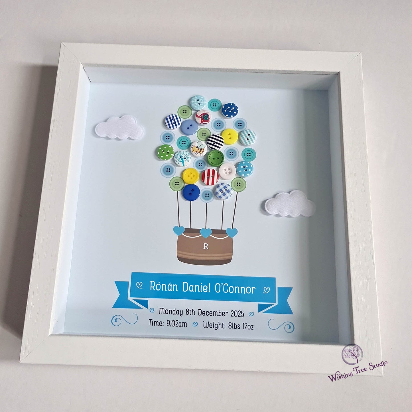 Hot Air Balloon button frame for baby boy