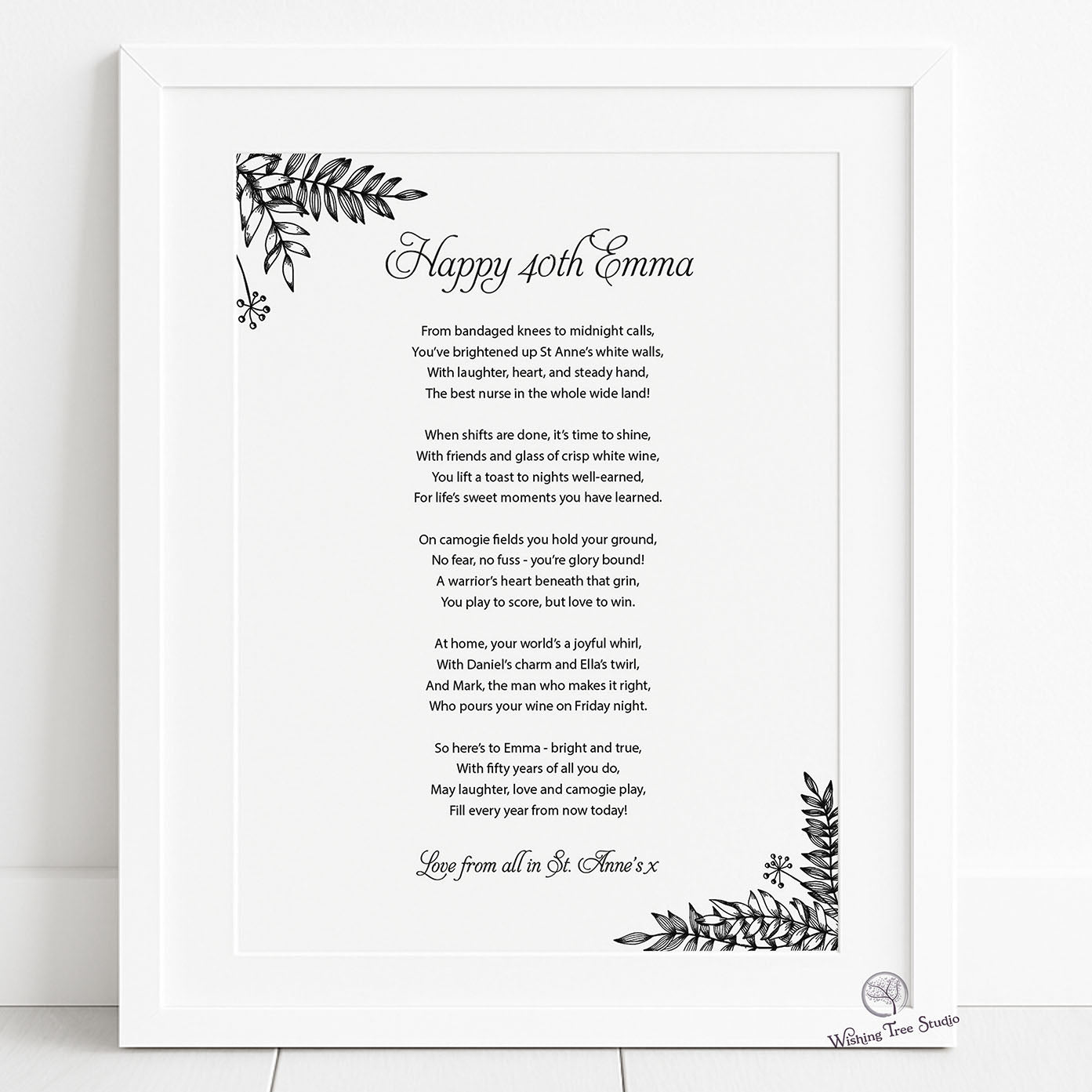 Framed poem with botanic design border