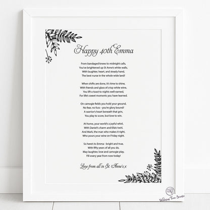Framed poem with botanic design border