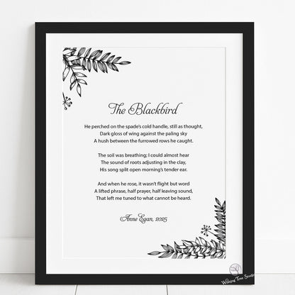 Framed poem with botanic design border
