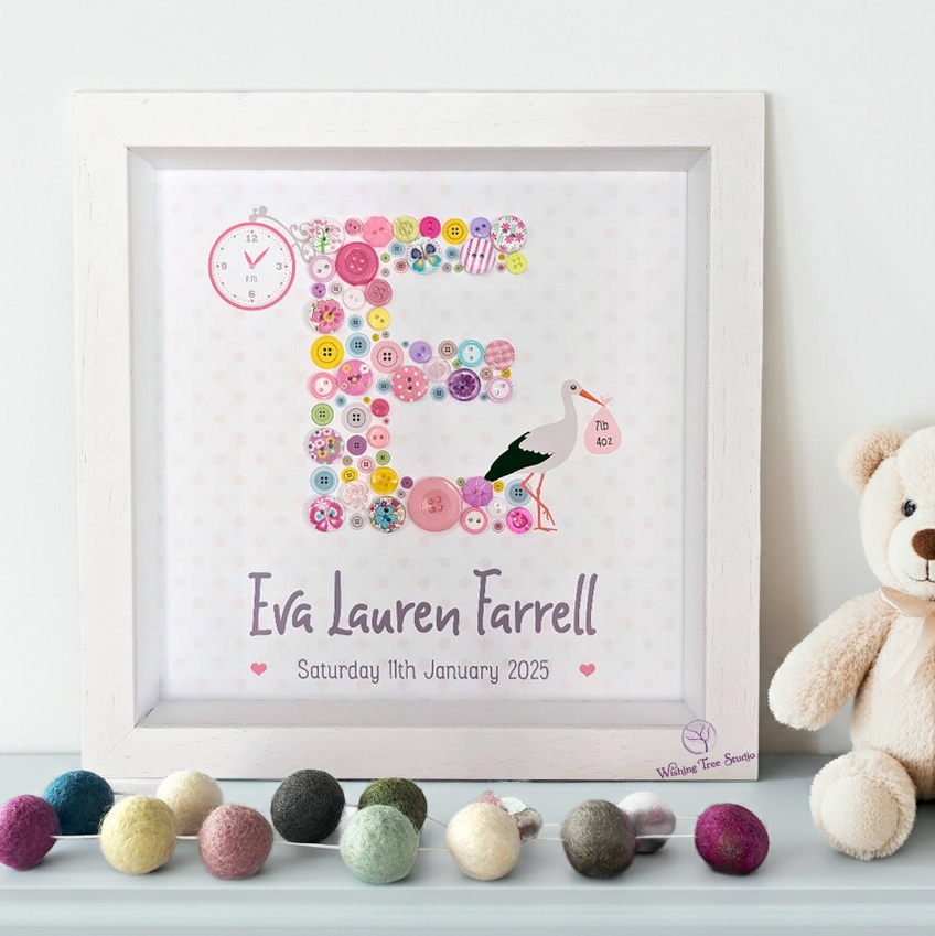 Button letter frame for new baby Ireland
