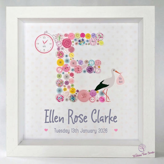 Button letter frame for new baby girl