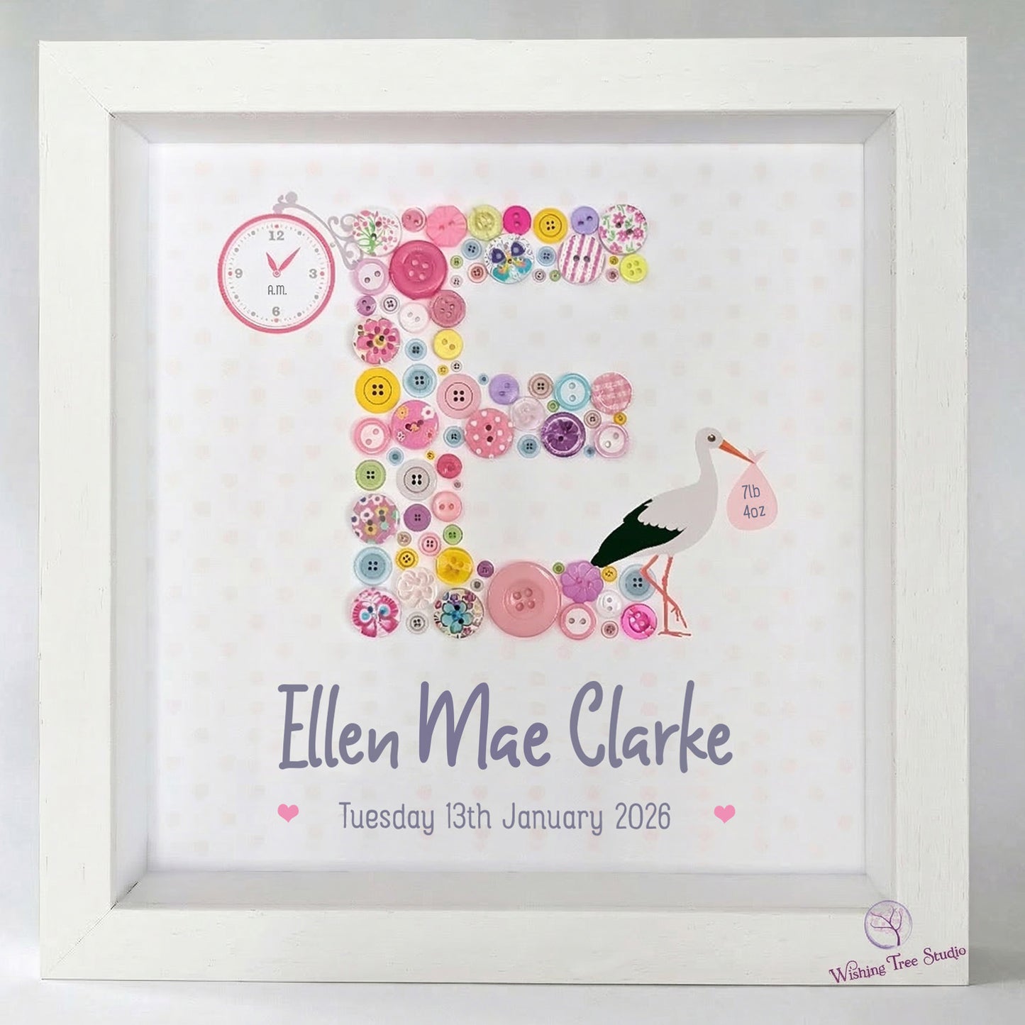 Button letter frame for new baby girl