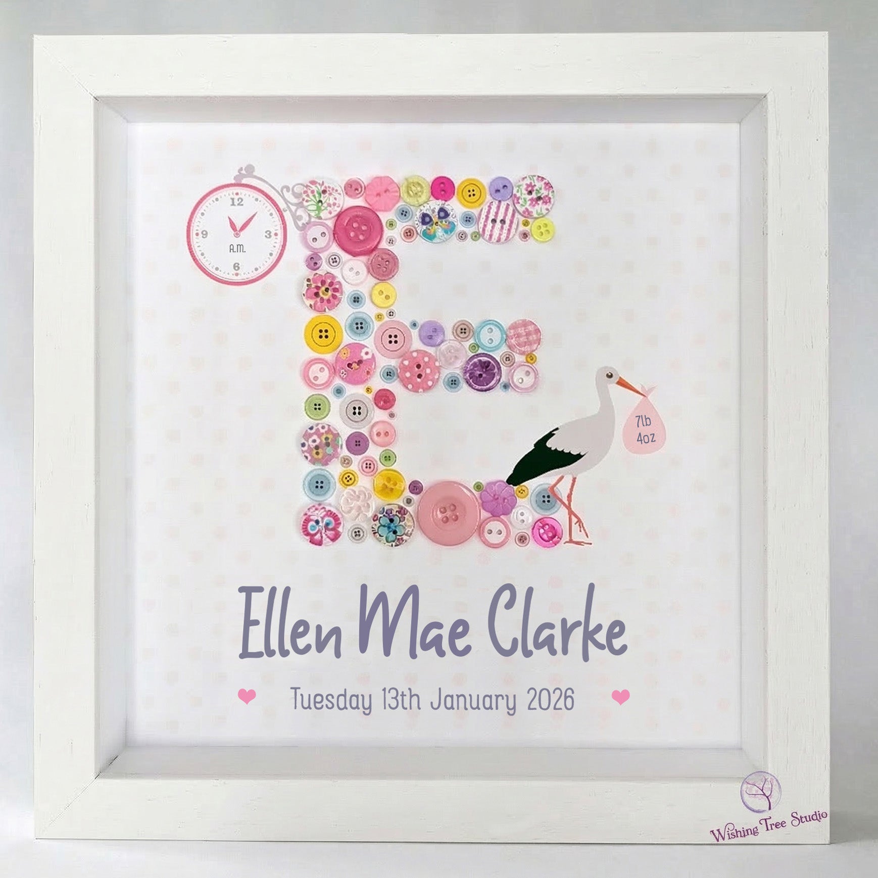Button letter frame for new baby girl
