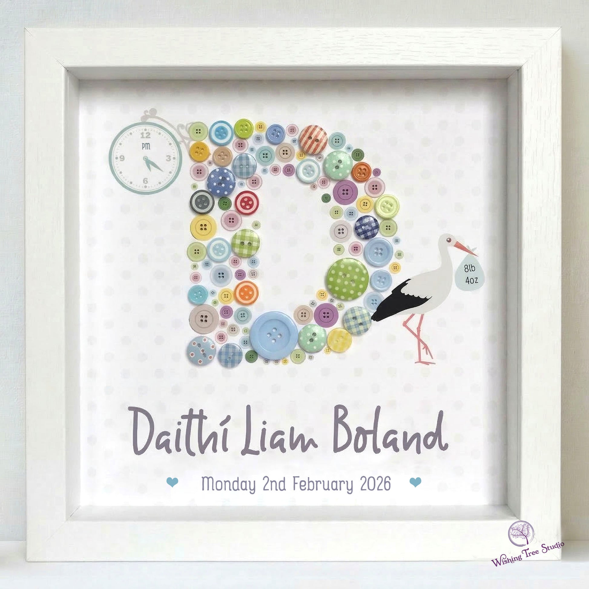 Button Letter baby frame for boy