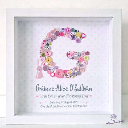 Button letter frame for baby girl Christening