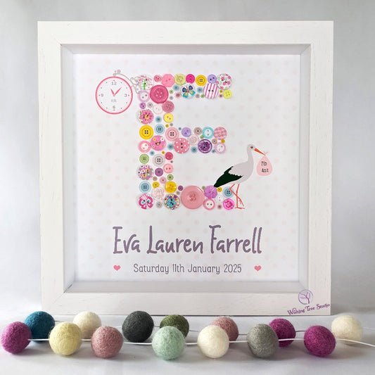 Button letter frame for new baby