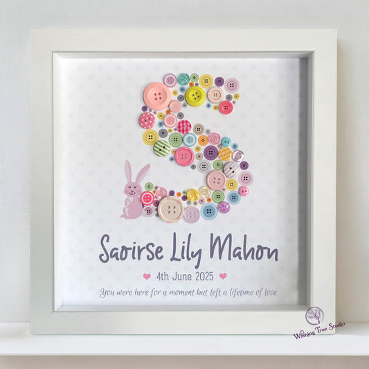 Button letter frame for infant loss