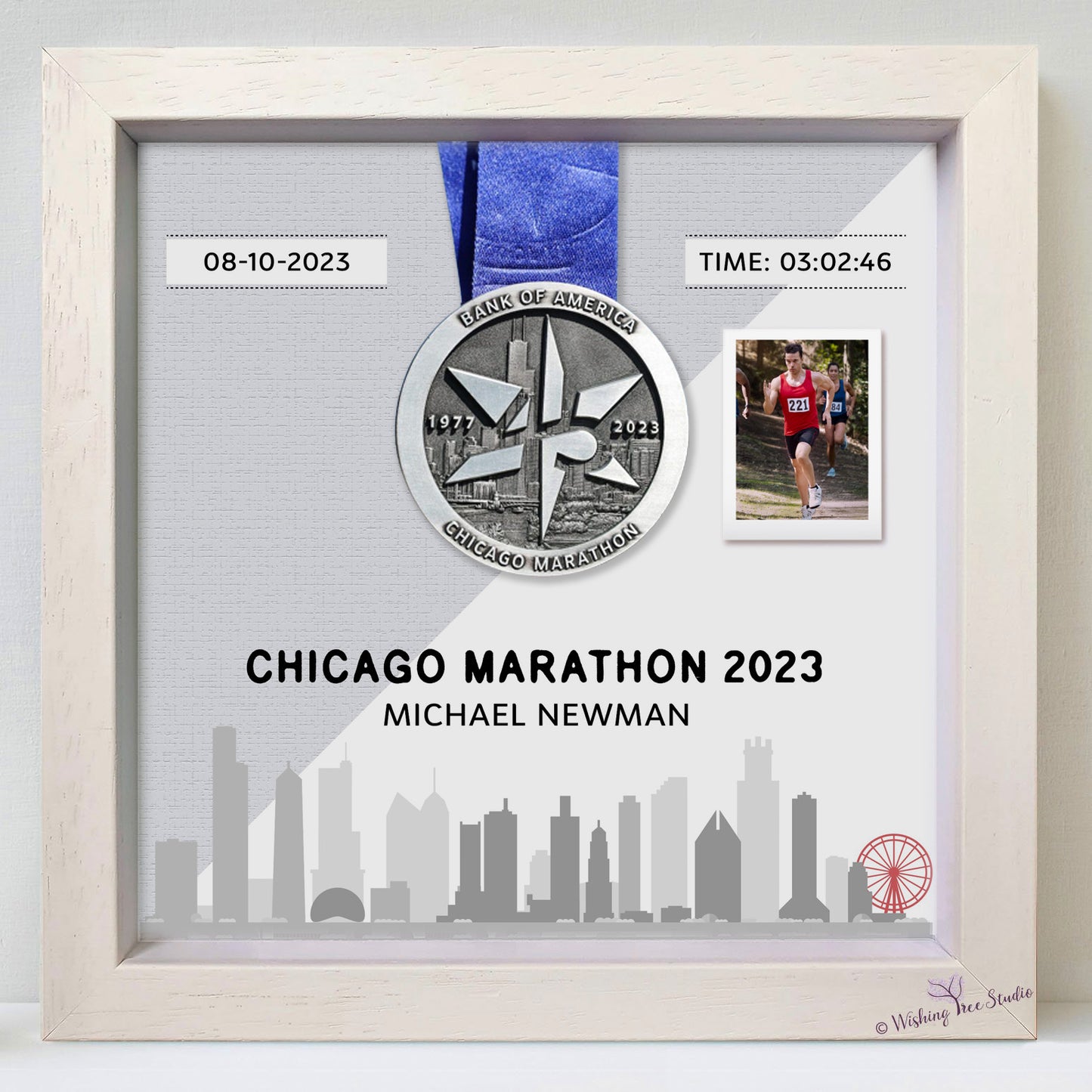 Chicago Marathon medal display frame with photo