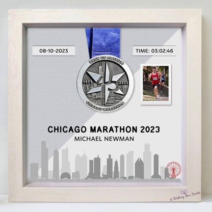 Chicago Marathon medal display frame with photo