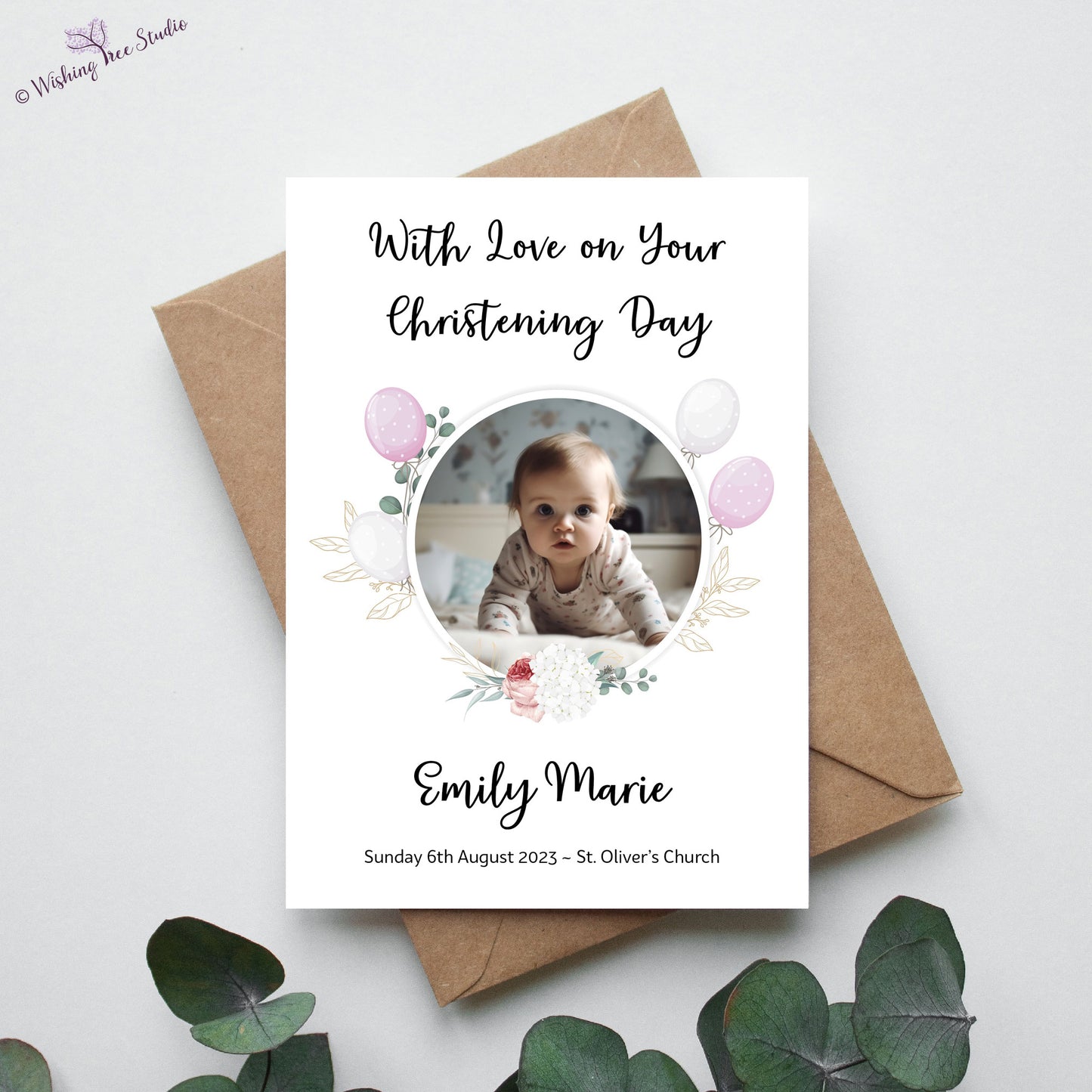 Personalised christening card with photo