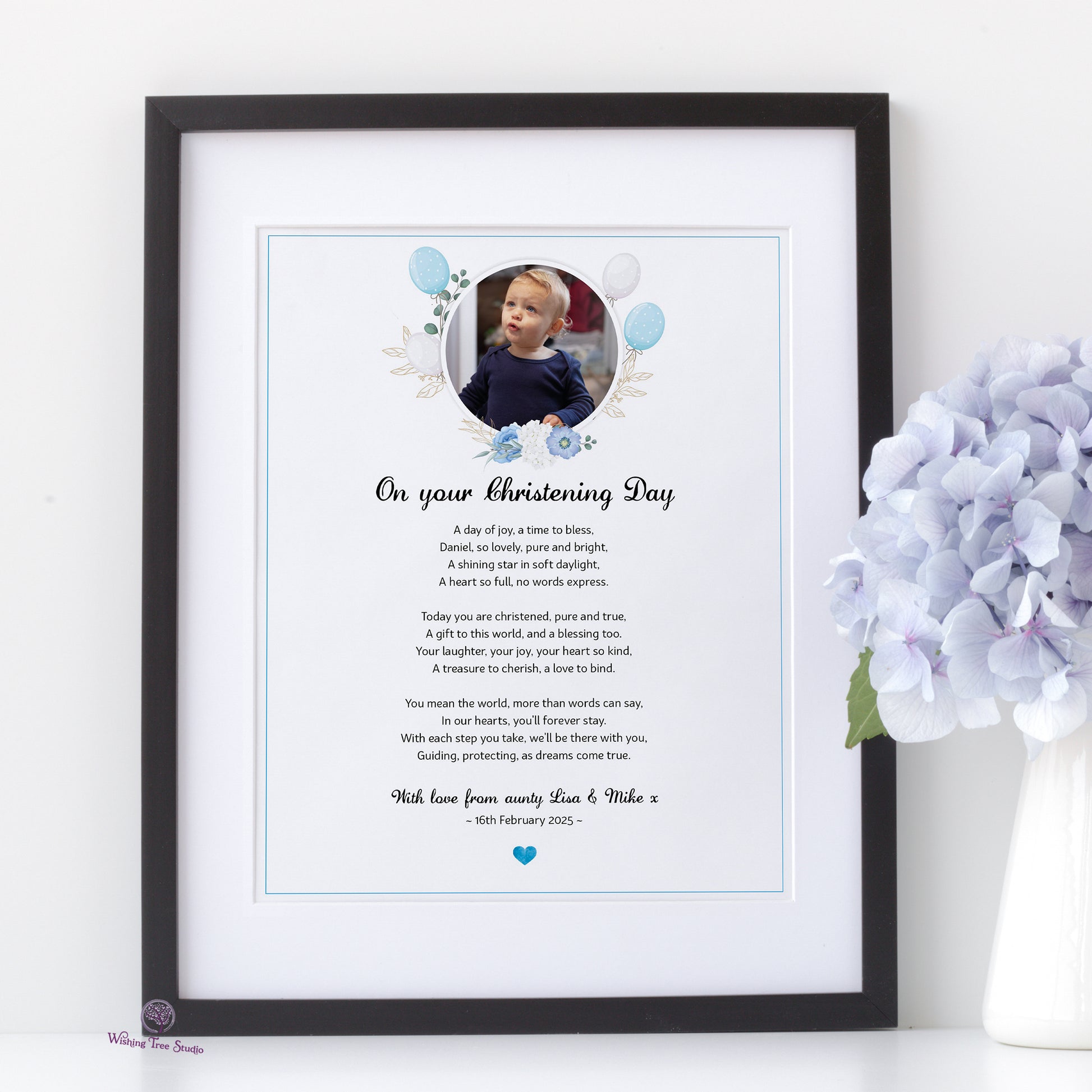 Christening Day poem with photo Black frame