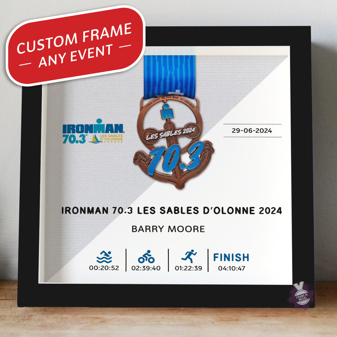 Custom Ironman or Ironman 70.3 medal frame - for any event worldwide