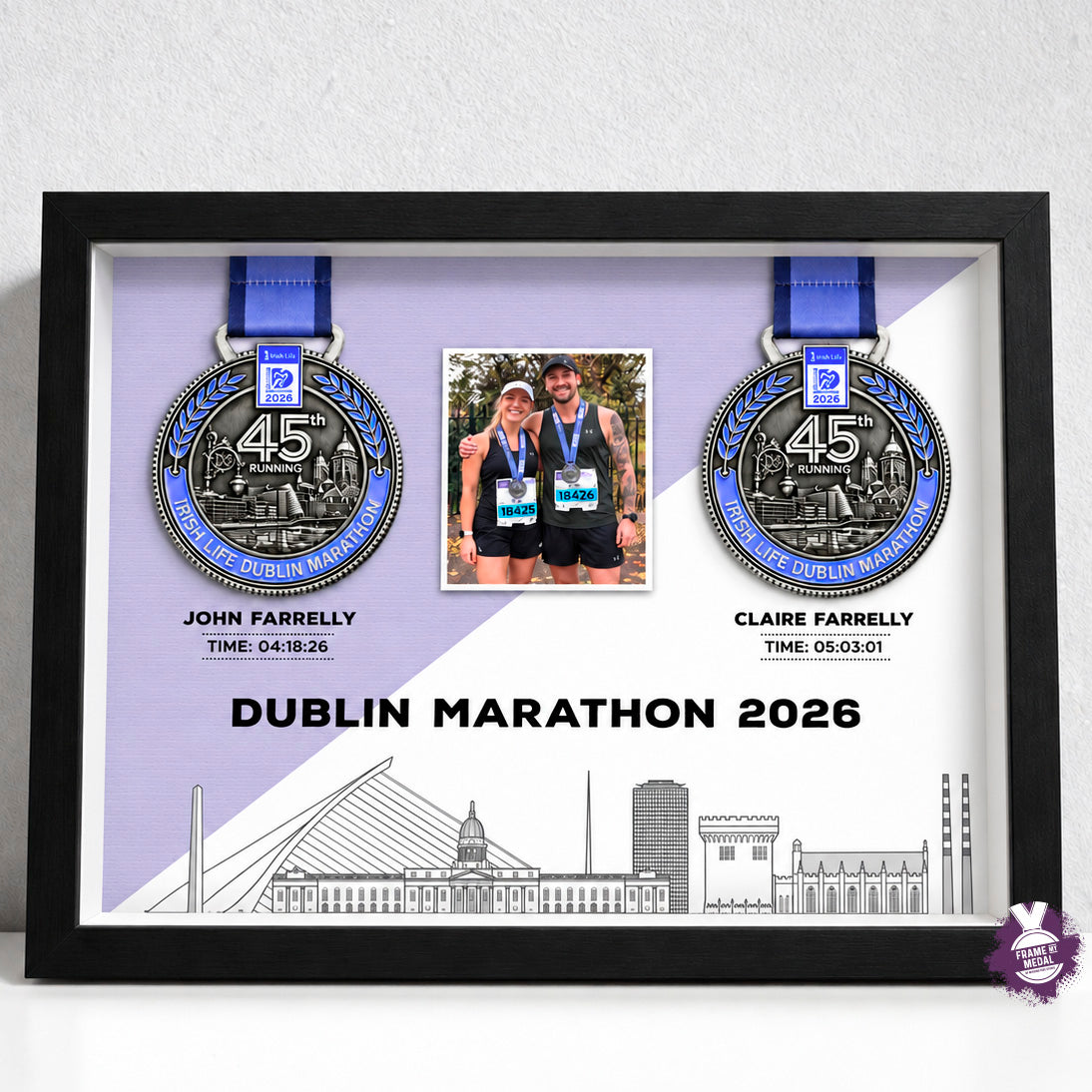 Dublin Marathon Two Medal Display Frame - black frame