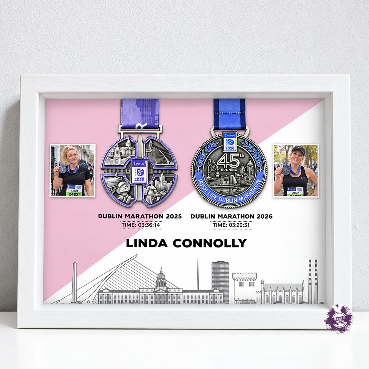 Dublin Marathon Medal Display Frame 2 different years