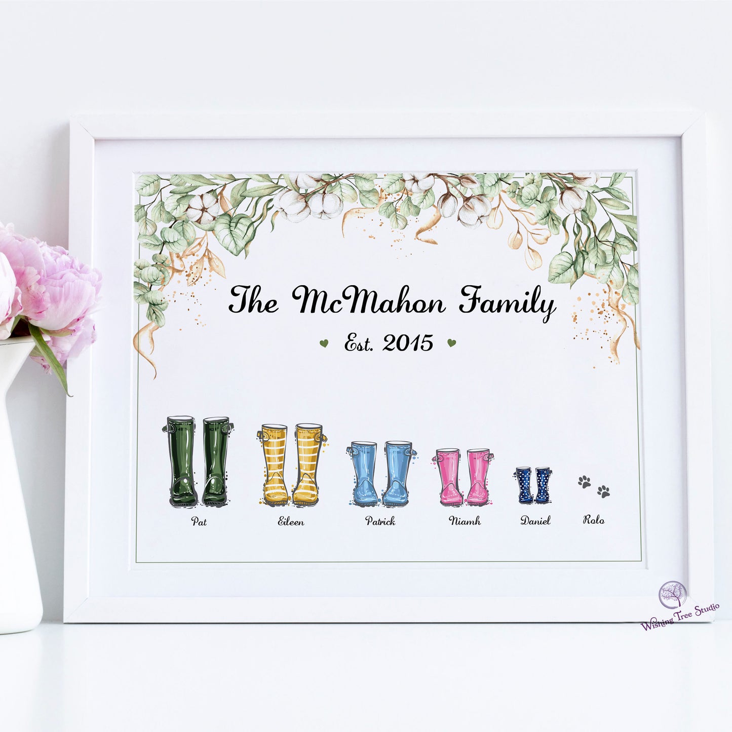 Well boot family frame, welly boot frame for family