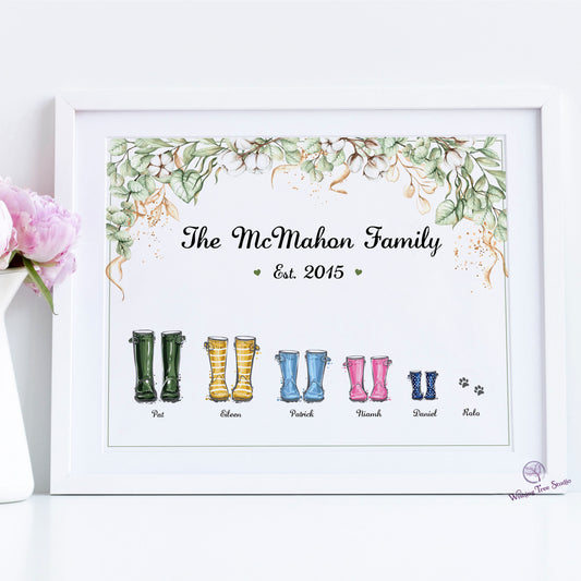 Well boot family frame, welly boot frame for family