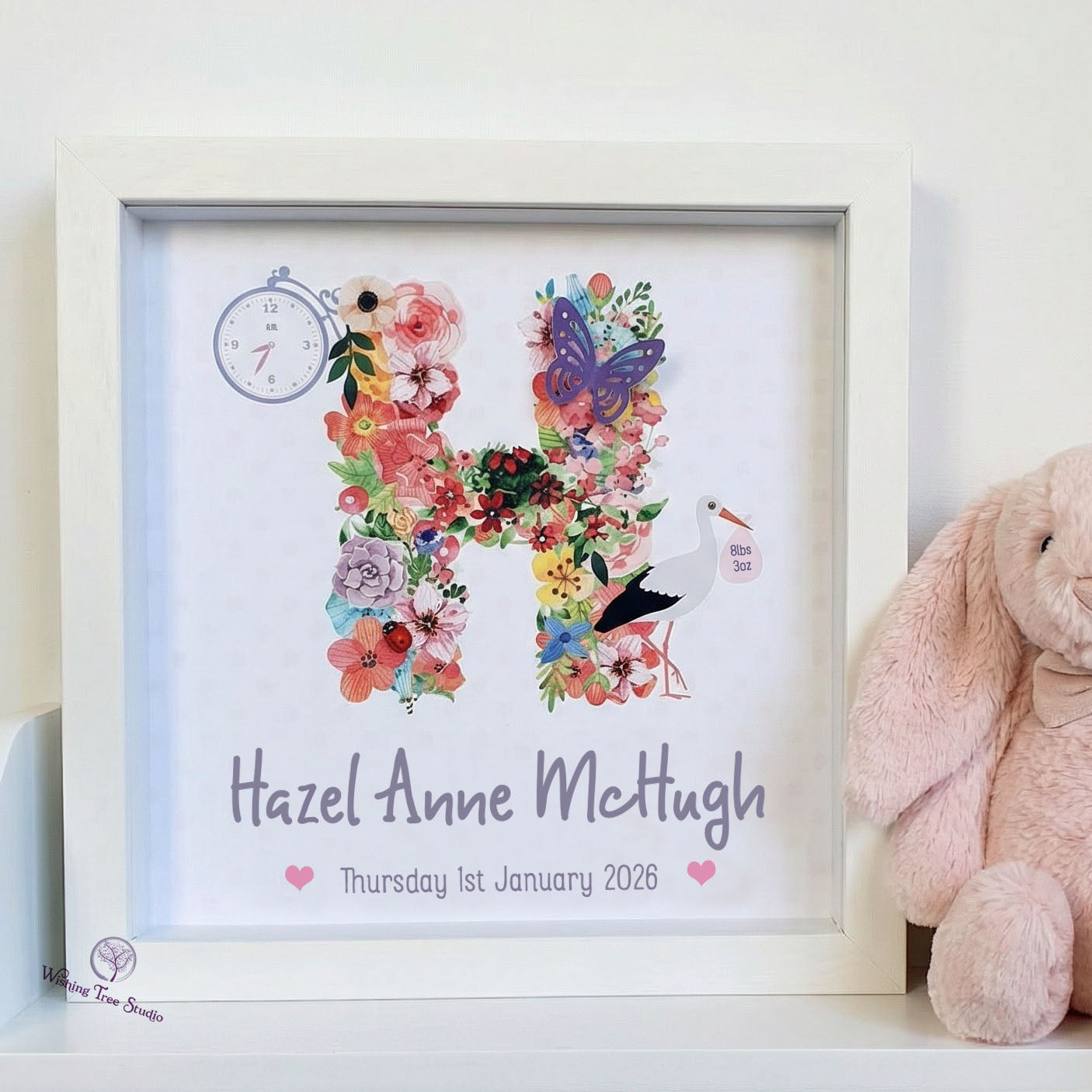 Floral letter frame for new baby