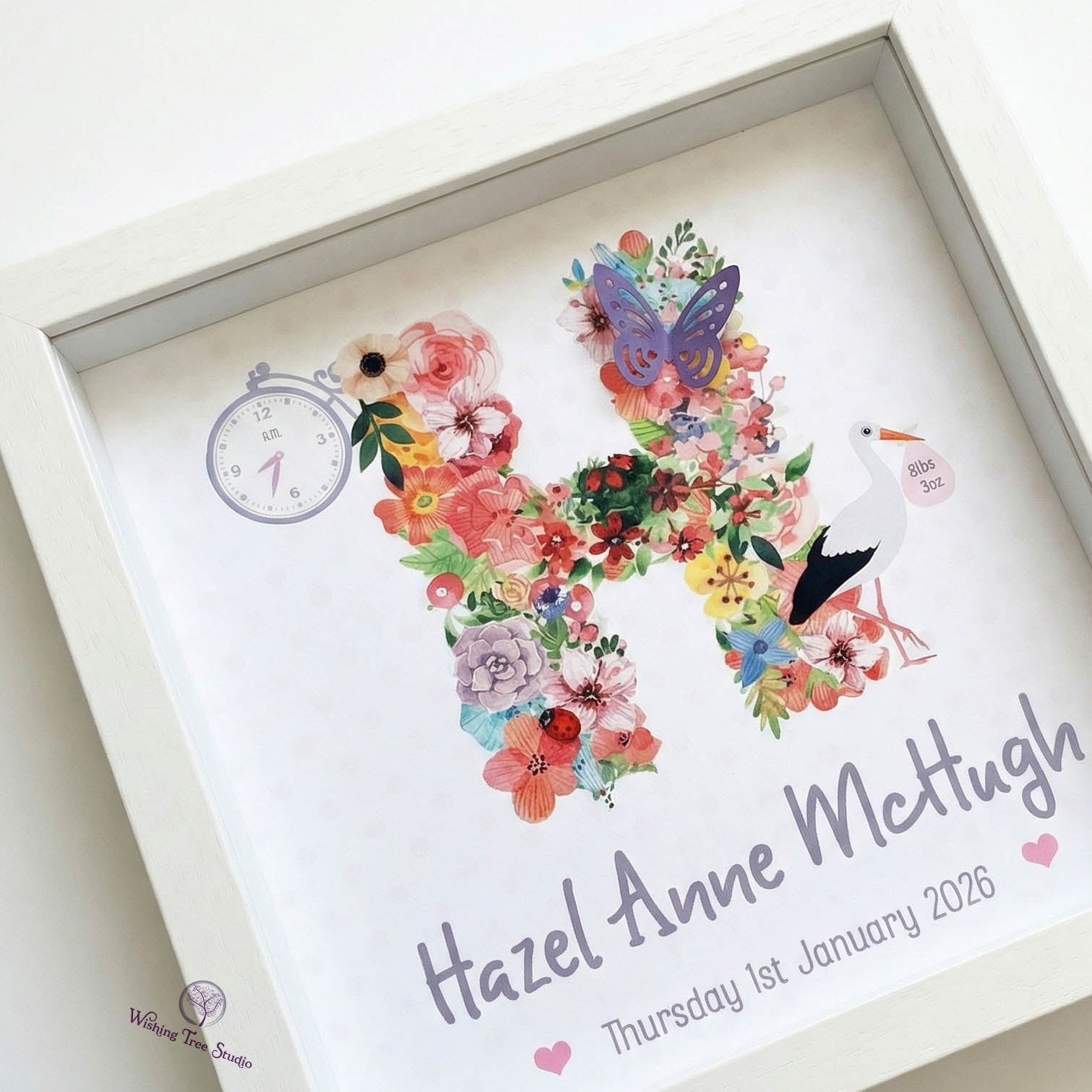 Floral letter frame for new baby