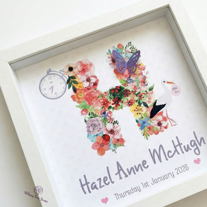 Floral letter frame for new baby
