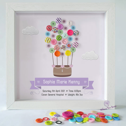 Hot Air Balloon button frame for baby girl
