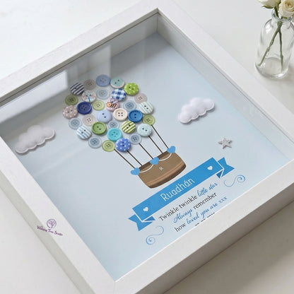 Personalised Hot Air Balloon button frame for infant loss - detail