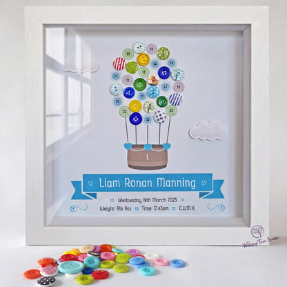 Hot Air Balloon button frame for new baby boy