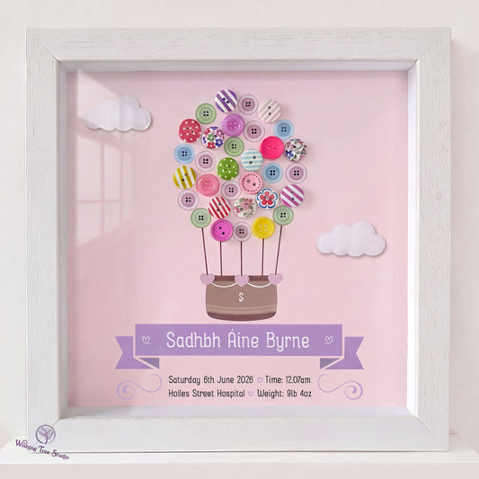 Hot Air Balloon button frame for new baby girl