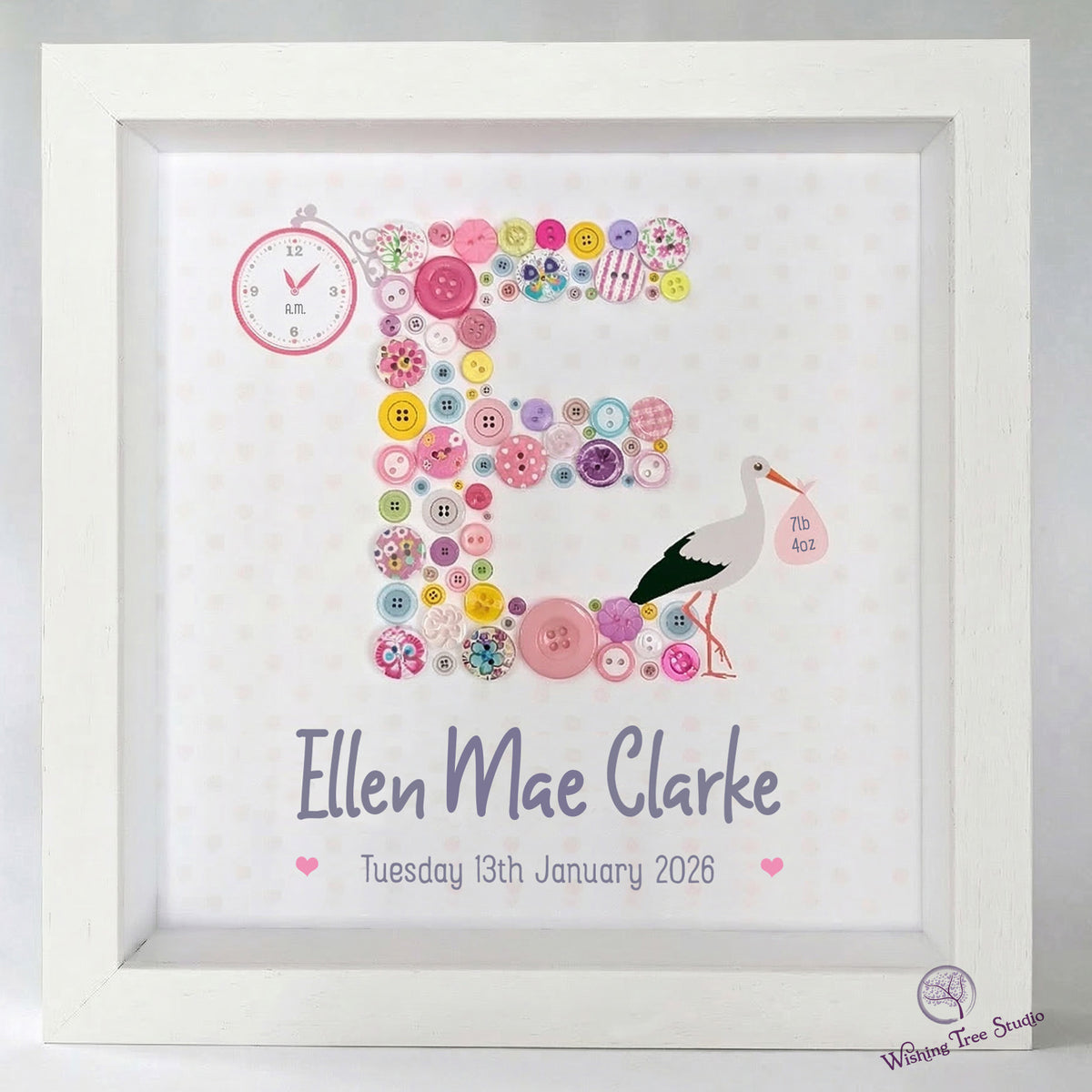 Button letter frame for new baby girl Ireland