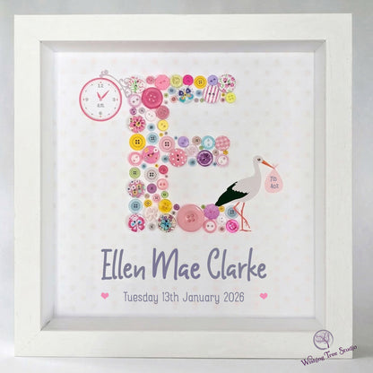 Button letter frame for new baby girl Ireland