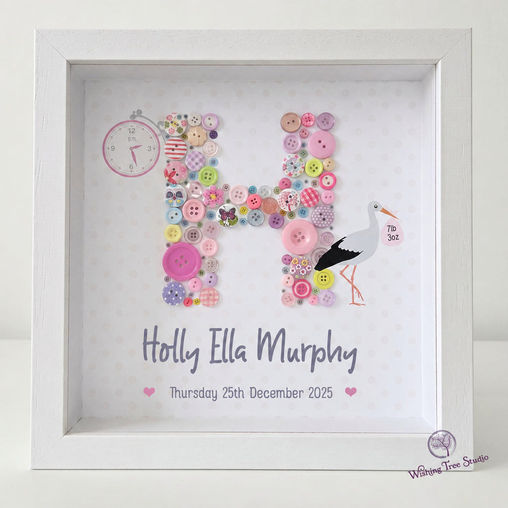 Button letter frame for new baby girl Ireland