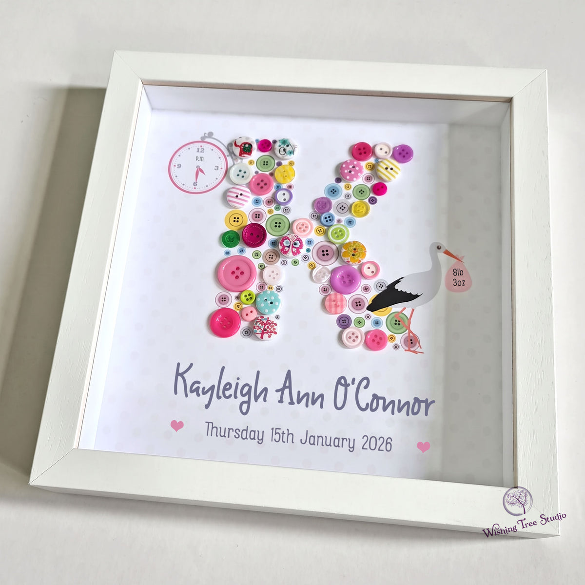 Button letter frame for new baby girl Ireland