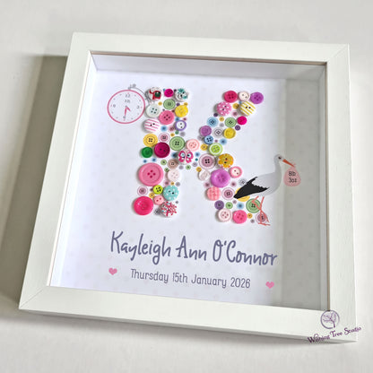 Button letter frame for new baby girl Ireland