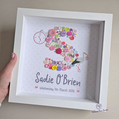 Button letter frame for new baby girl Ireland