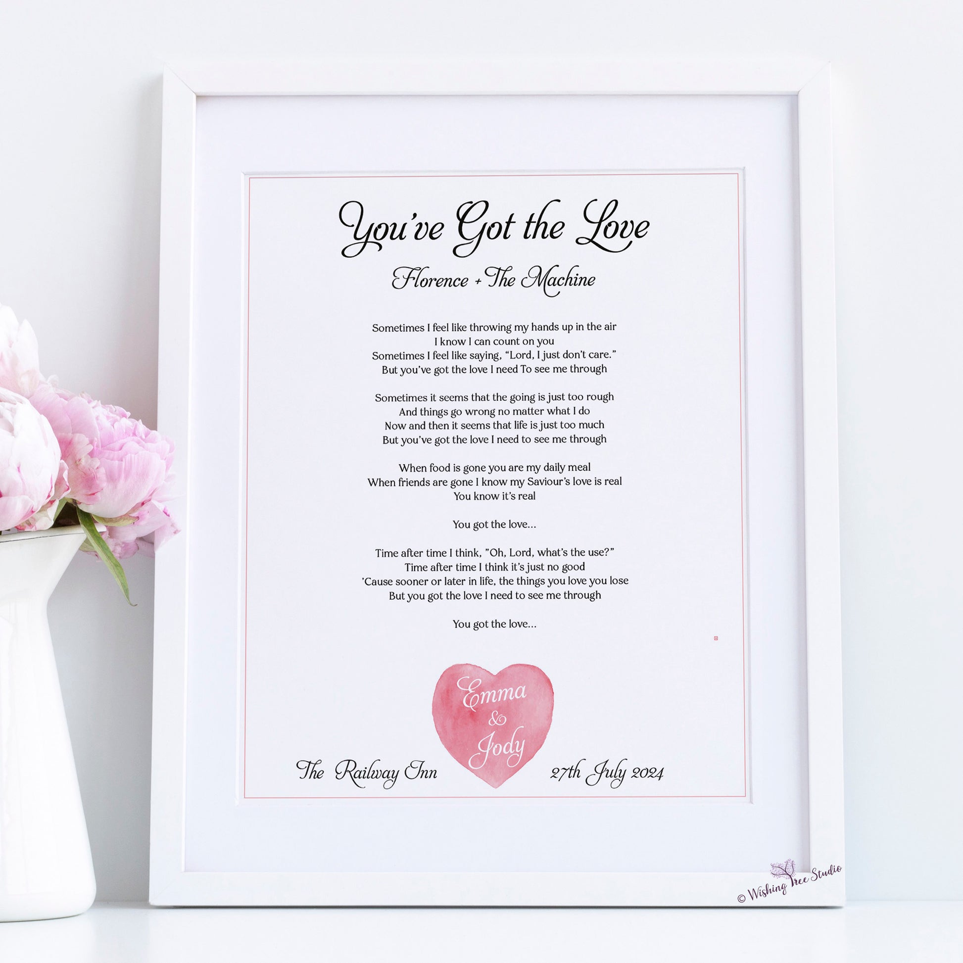 Personlaised song lyrics framed, first dance lyrics